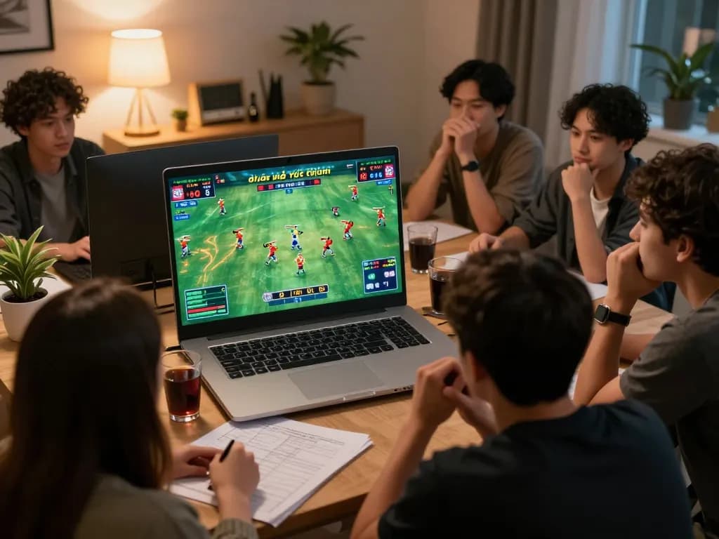 Watch đá gà trực tiếp live match on a laptop, capturing intense moments in online gambling