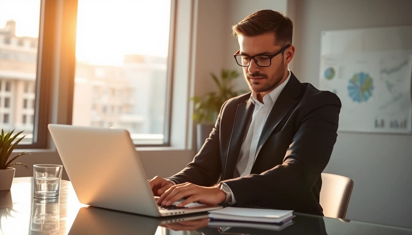 Professioneller Headhunter Vertrieb analysiert Daten und Diagramme in einem modernen Büro.
