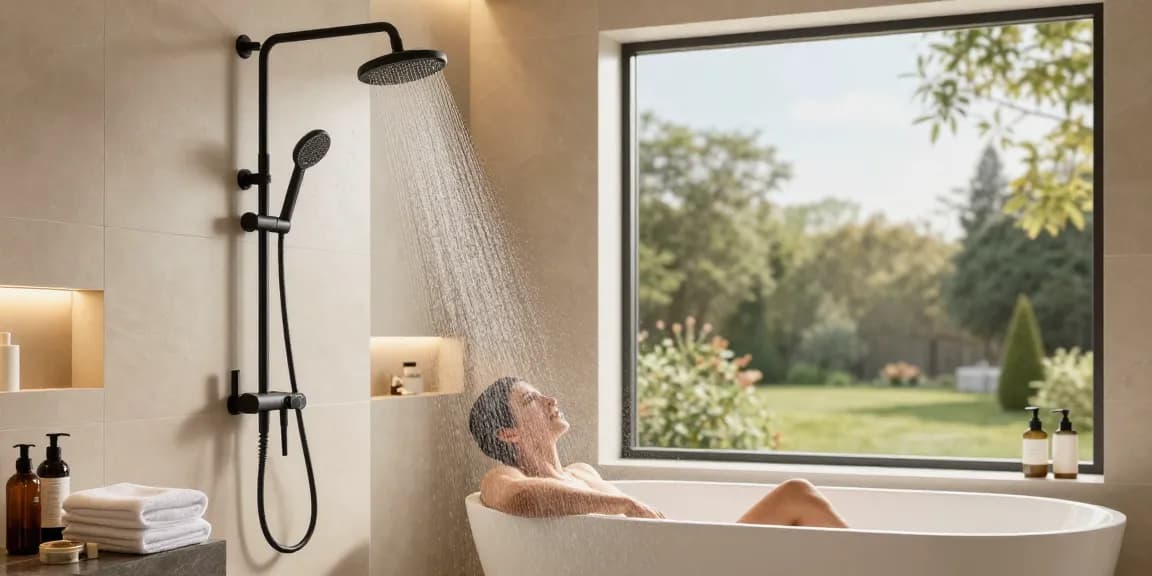 Ervaar de luxe van een Grohe regendouche zwart in een moderne badkameromgeving.