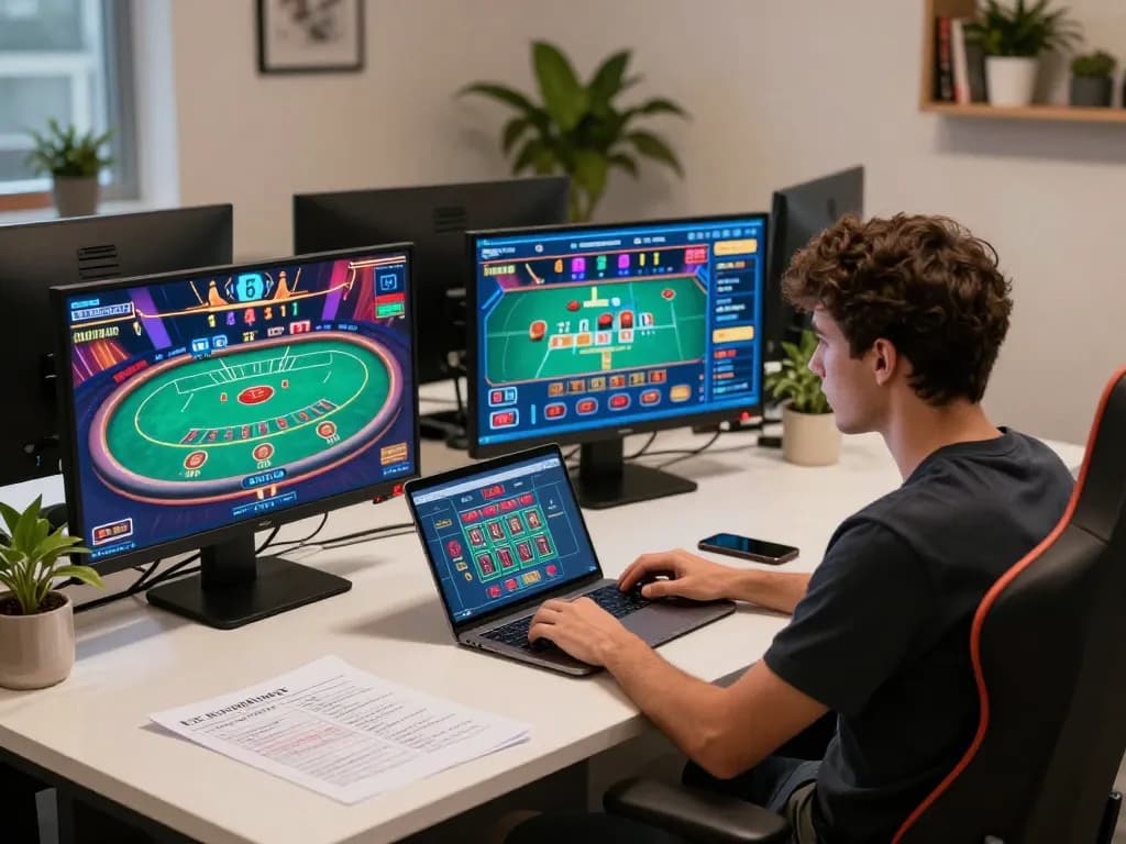 Player engaged with 33win online blackjack setup, highlighting strategic gameplay and focused environment.