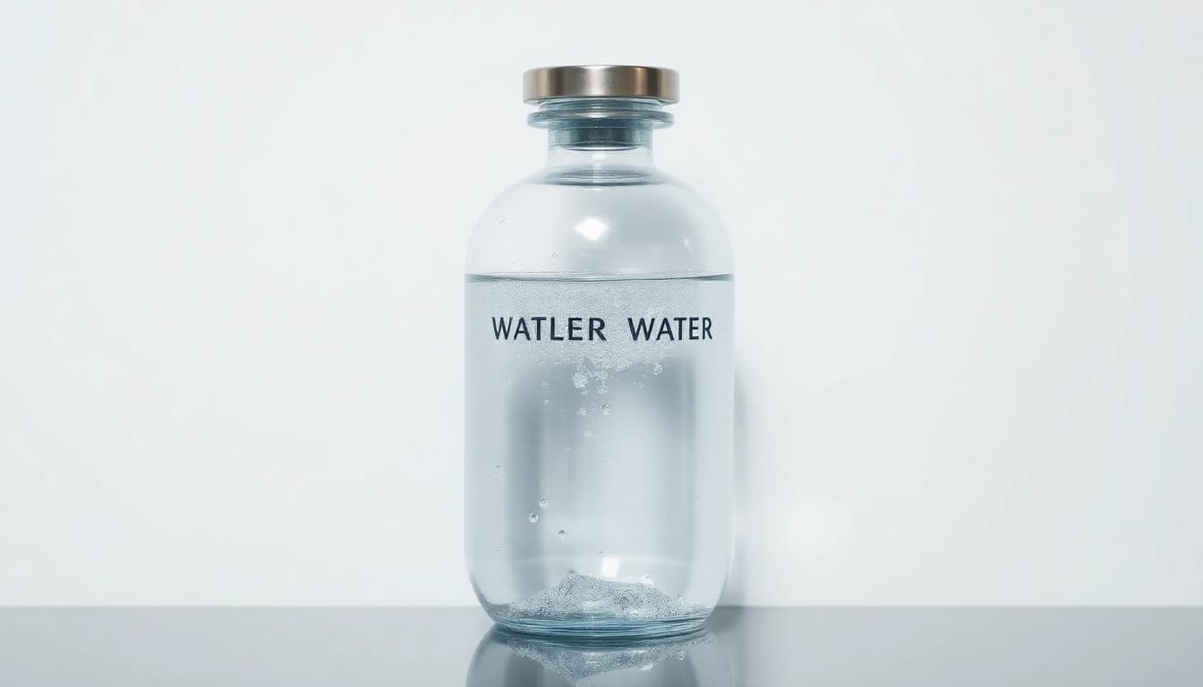 Kolloidales Silber 25 ppm in einem klaren Behälter mit sanfter Beleuchtung zeigt die Reinheit des Produkts.