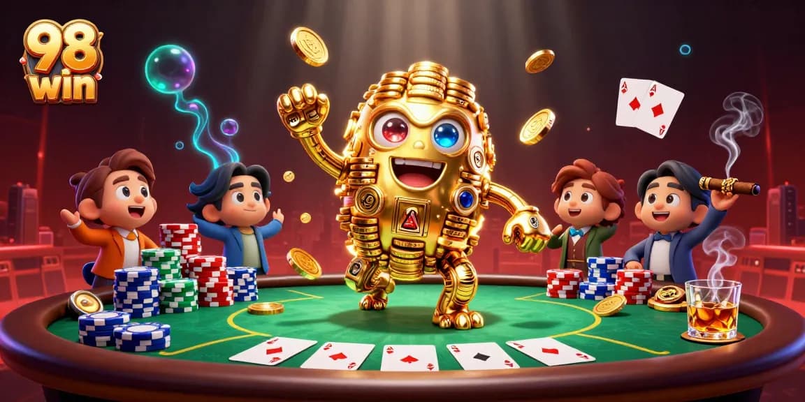 Experience the excitement at 98 win with our captivating digital illustration of casino action.