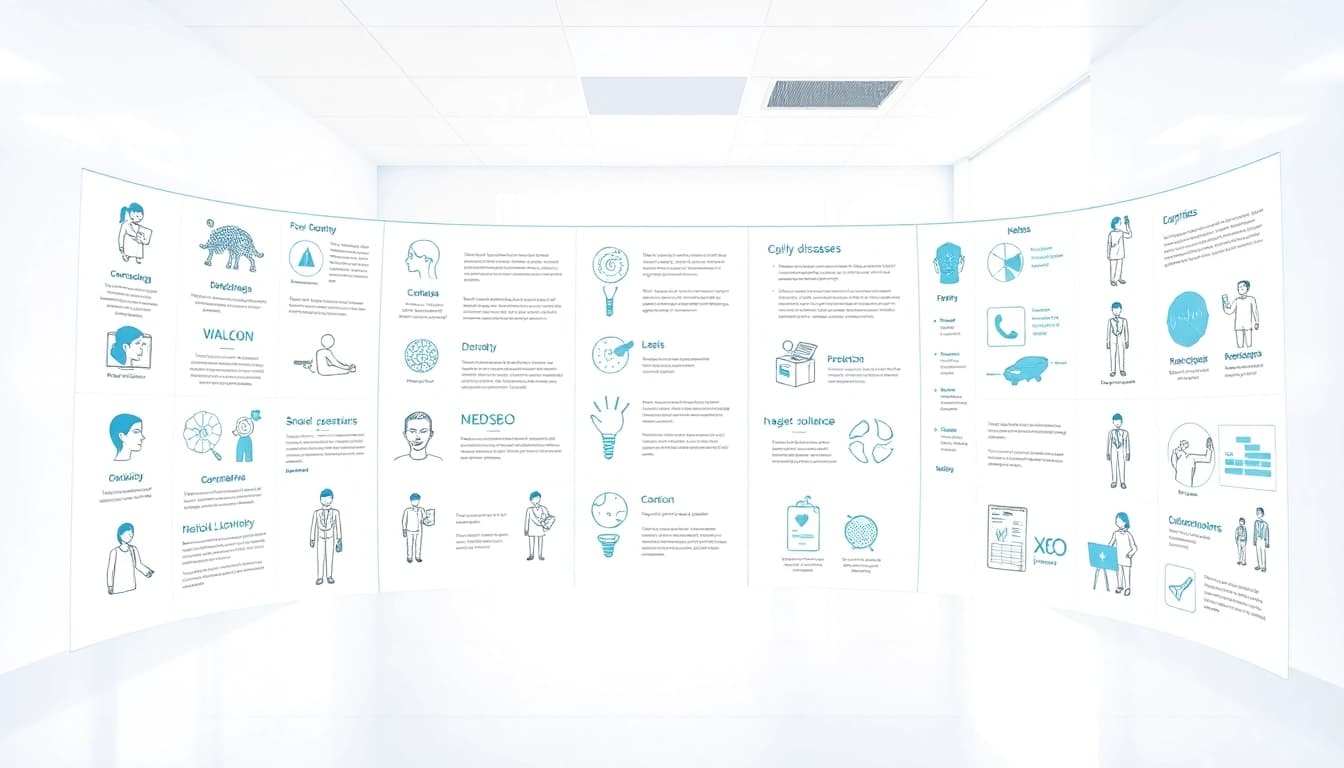 Krankheiten Informationen über verschiedene Symptome visuell dargestellt.