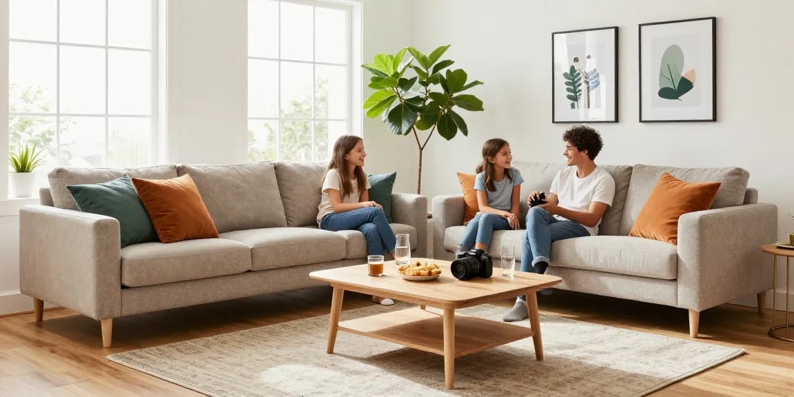 Modernes Wohnzimmer mit stilvollen Möbeln, die eine gemütliche Atmosphäre ausstrahlen, ideal für möbel mit lieferung kaufen.