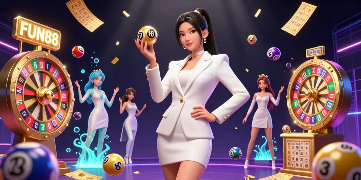 Experience excitement with FUN88's golden roulette ball in a vibrant casino scene.