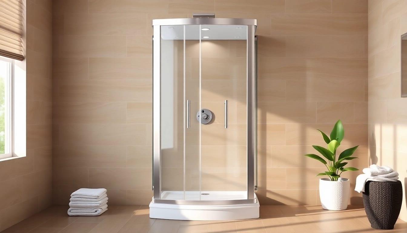 Duschkabine 90x90 in elegant Badezimmerumgebung mit modernen Akzenten.