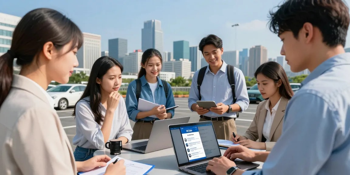 Engagierte Gruppe von Fahrern diskutiert Autoversicherung in Dortmund.