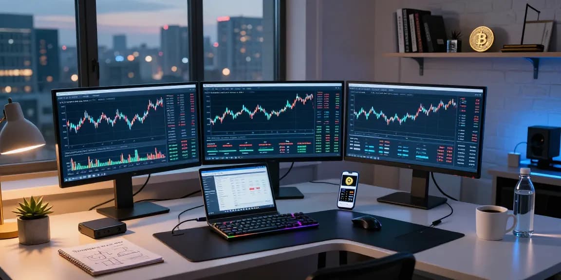 Edimakor Video-Editor im Krypto-Handelsarbeitsplatz mit Bitcoin-Preischarts, digitalem Wallet und DeFi-Plattform