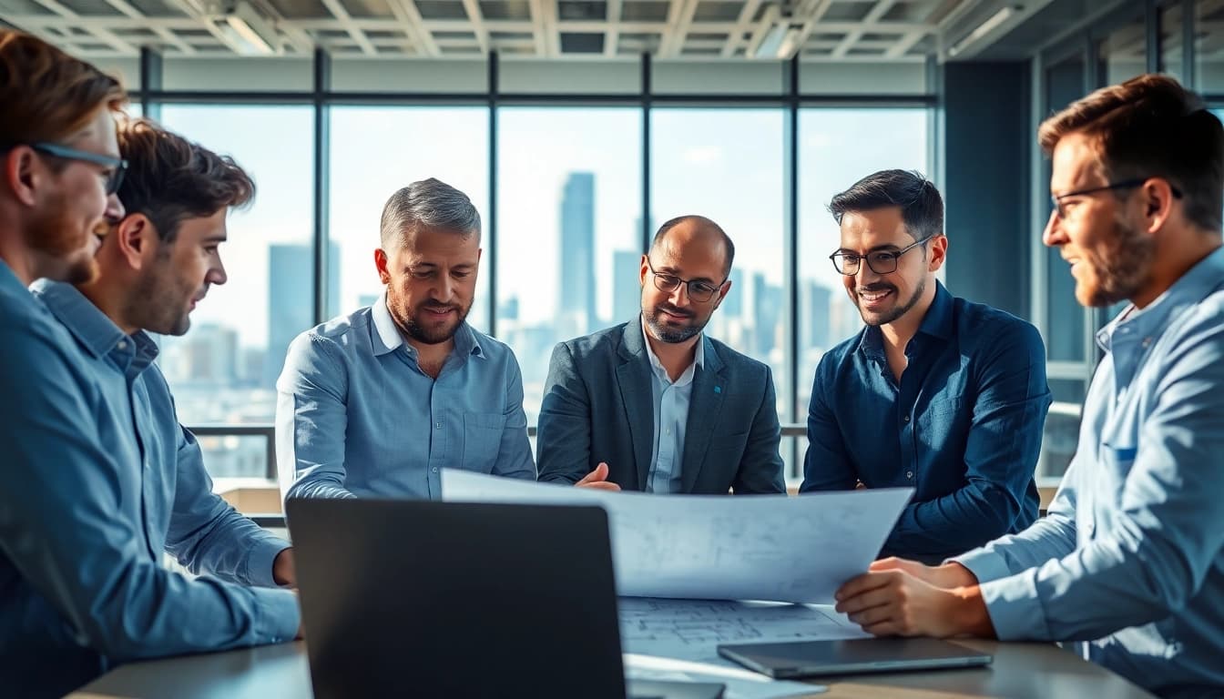 Headhunter Ingenieure collaborating in a modern office setting for talent acquisition.
