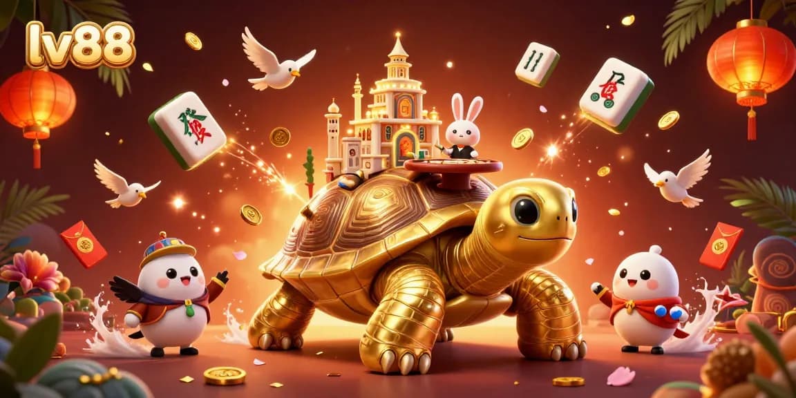 Experience rich casino excitement with lv88's vibrant 3D scene featuring golden characters and elements.