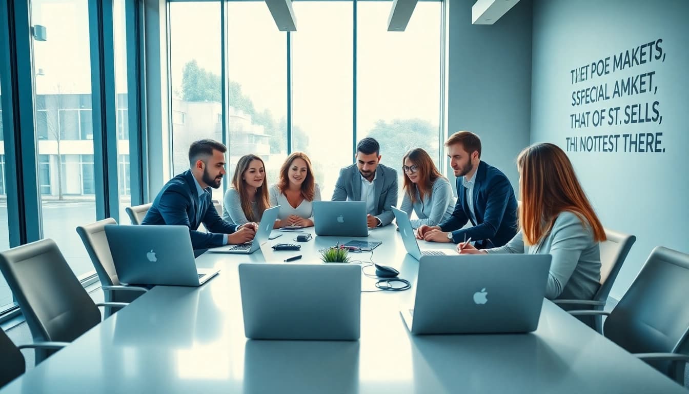 Followervibe-Team bei kreativen Strategien in einem modernen Büro.