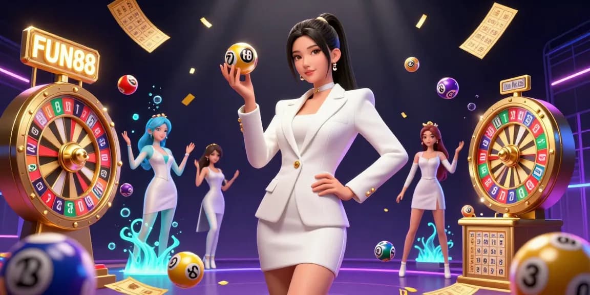 Experience excitement with FUN88's golden roulette ball in a vibrant casino scene.