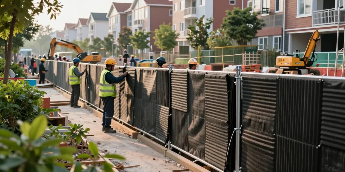Schallschutz Bauzaun für Wohngebiet Baustelle mit Schallschutzmatten auf einer Baustelle in der Stadt