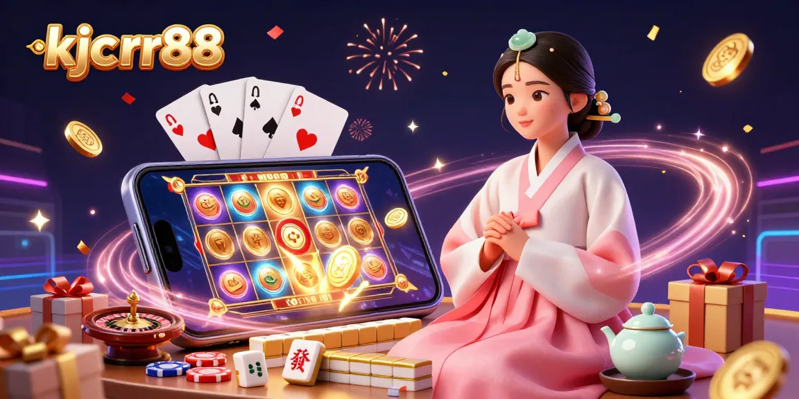 KJC RR88 offers an immersive gaming experience featuring a serene Asian woman in traditional attire amidst exciting casino elements.