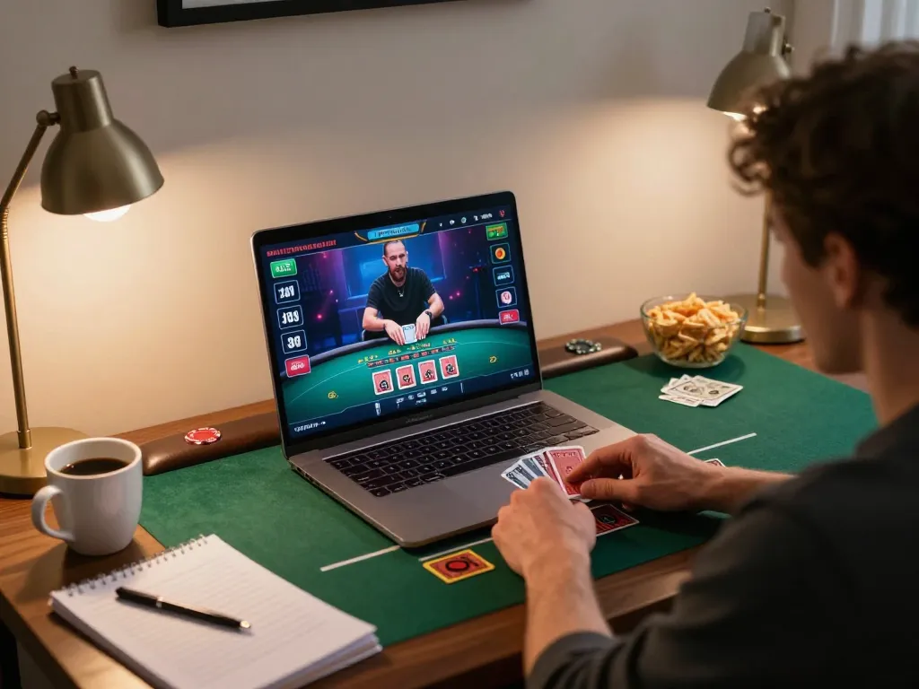 Playing live dealer blackjack on laptop with sc 88 interface in a cozy home environment.