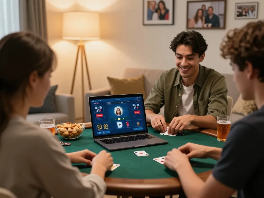 Join friends online for interactive poker at go8 com in a lively home setting.