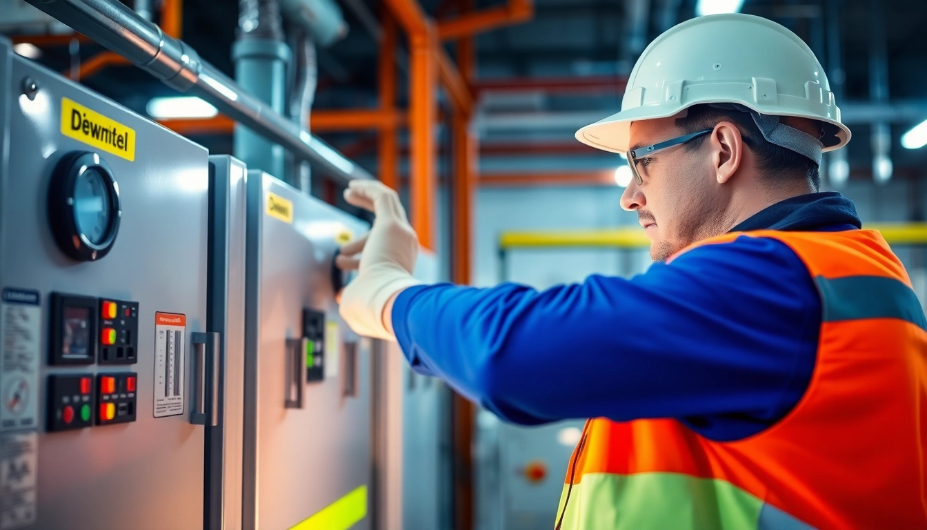Technician performing a thorough DGUV V3 Prüfung on electrical equipment, ensuring workplace safety and compliance.