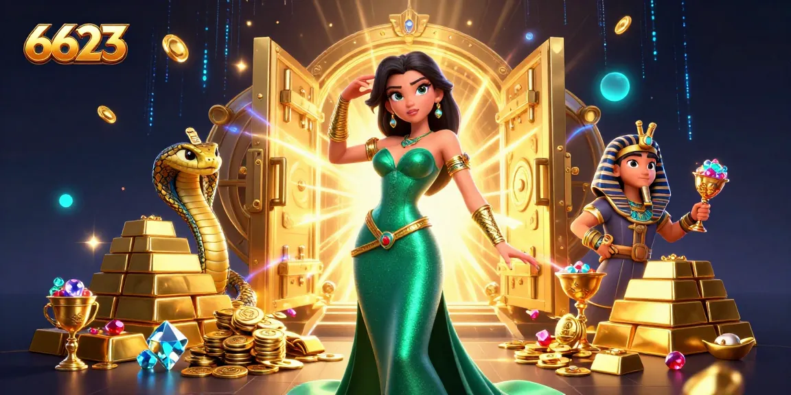 Experience winning with 6623 as treasure and excitement bursts from a casino-themed illustration.
