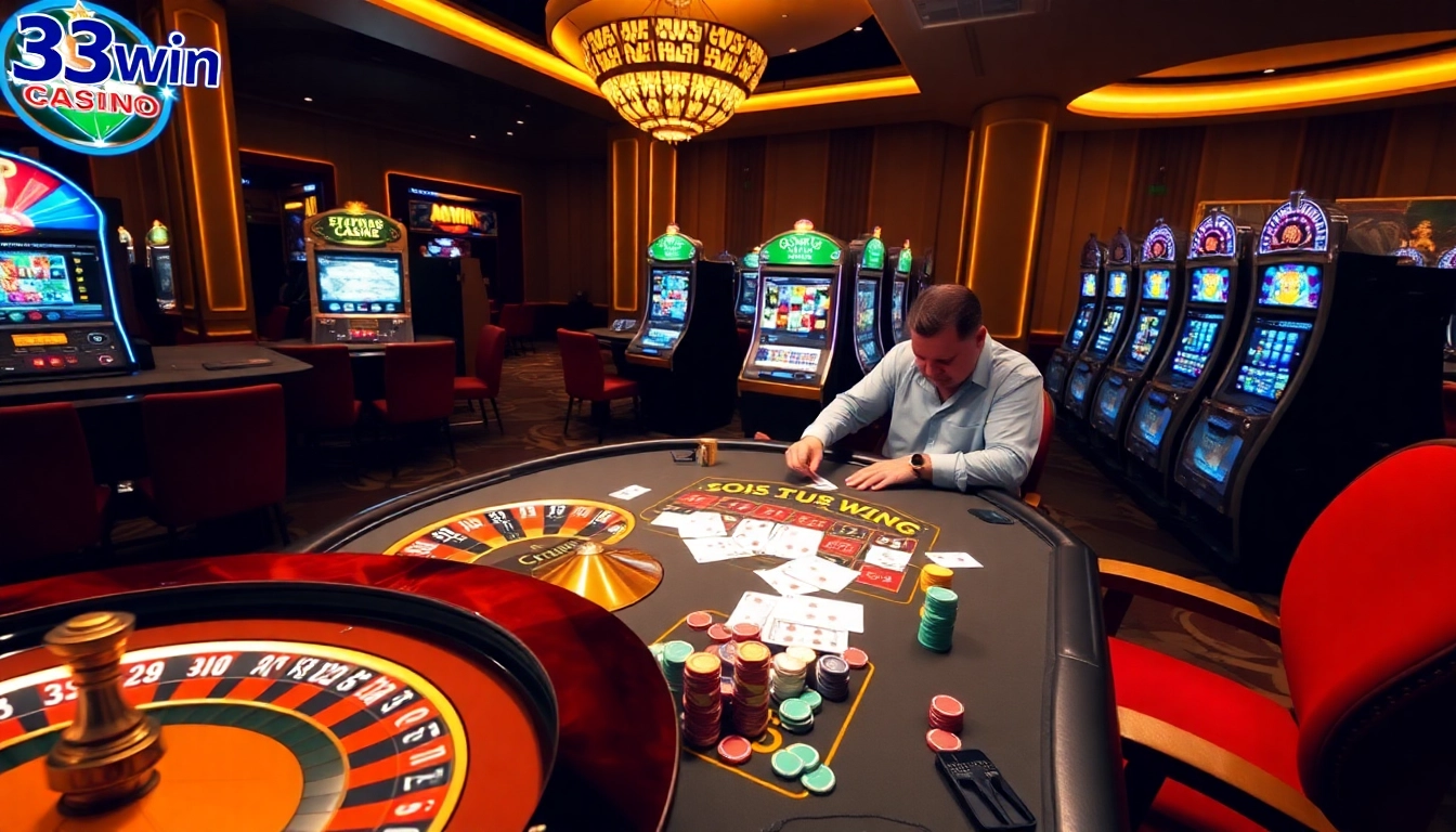 Experience thrilling gameplay at 33win with an exciting roulette and poker scene.