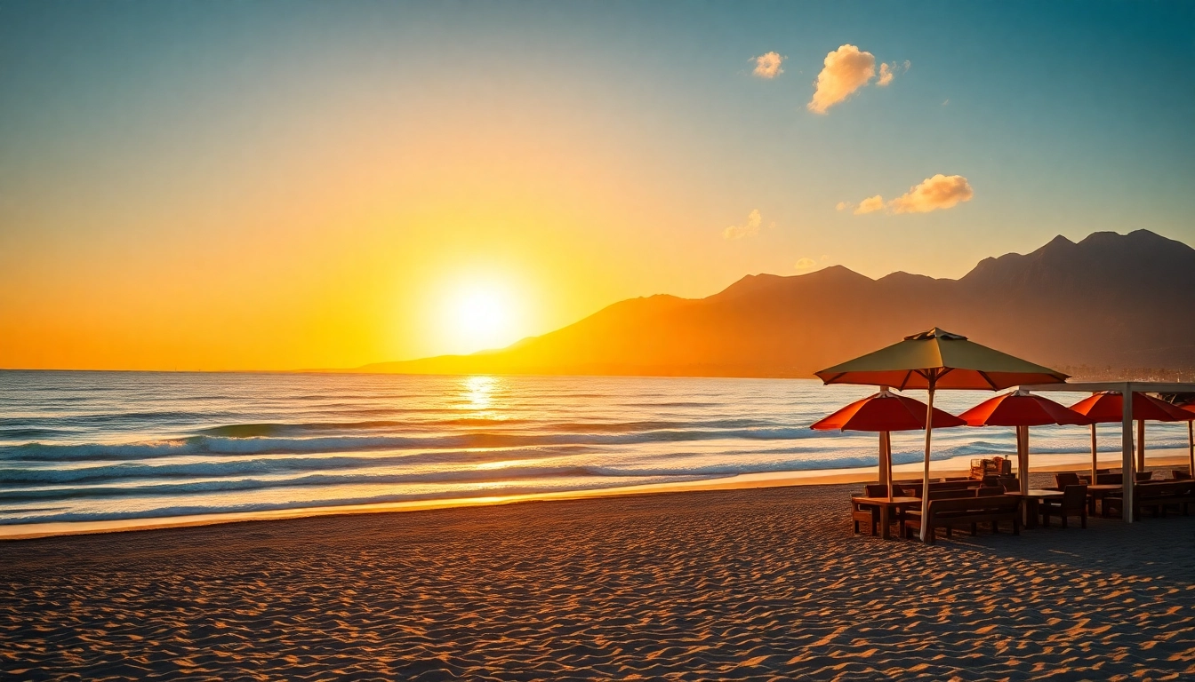 Live webcam of Teneriffa providing a stunning sunset view over the beach and mountains.