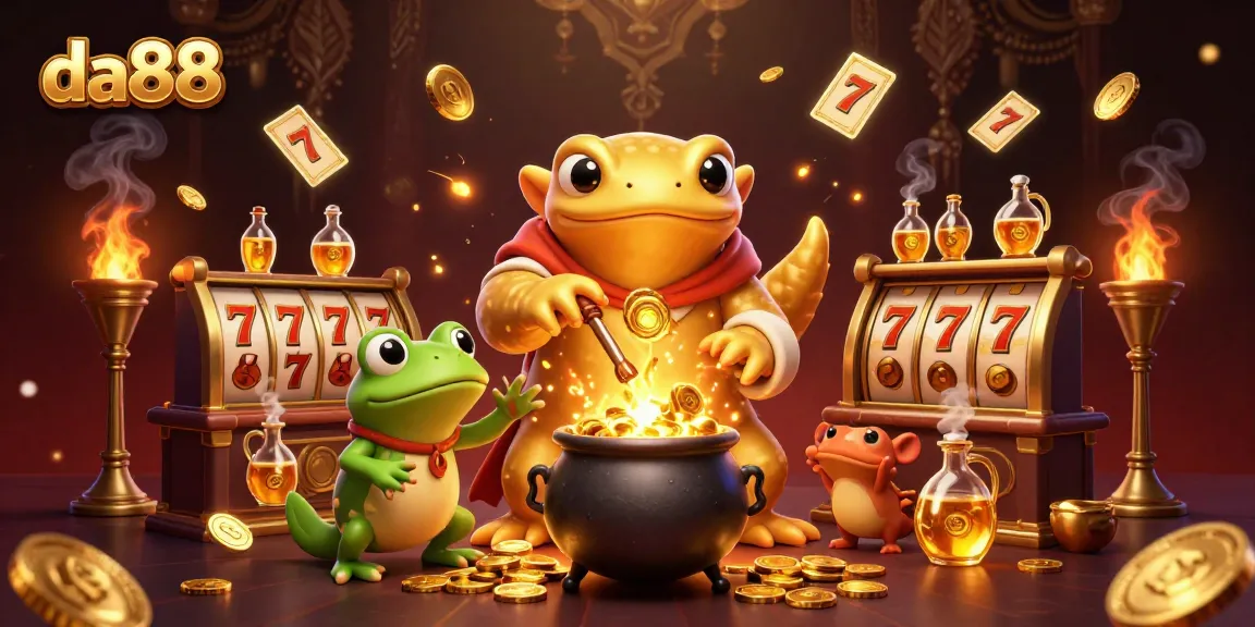 Experience the enchanting da88 online casino with a golden salamander alchemist creating coins in a vibrant casino scene.