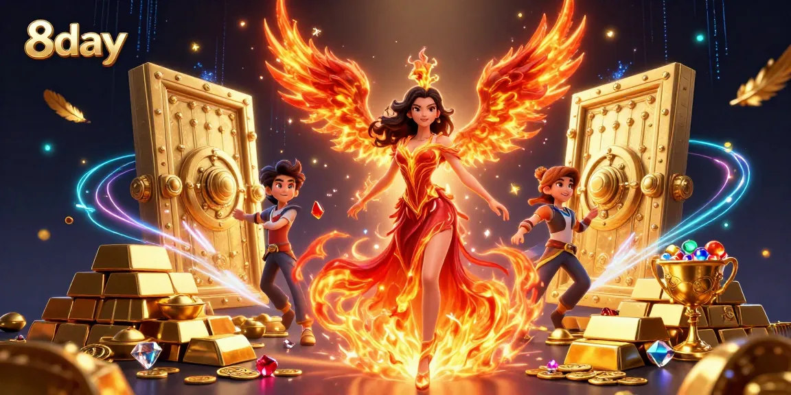 Join the thrill at 8day with exciting treasures and dynamic gaming action in a stunning illustration.