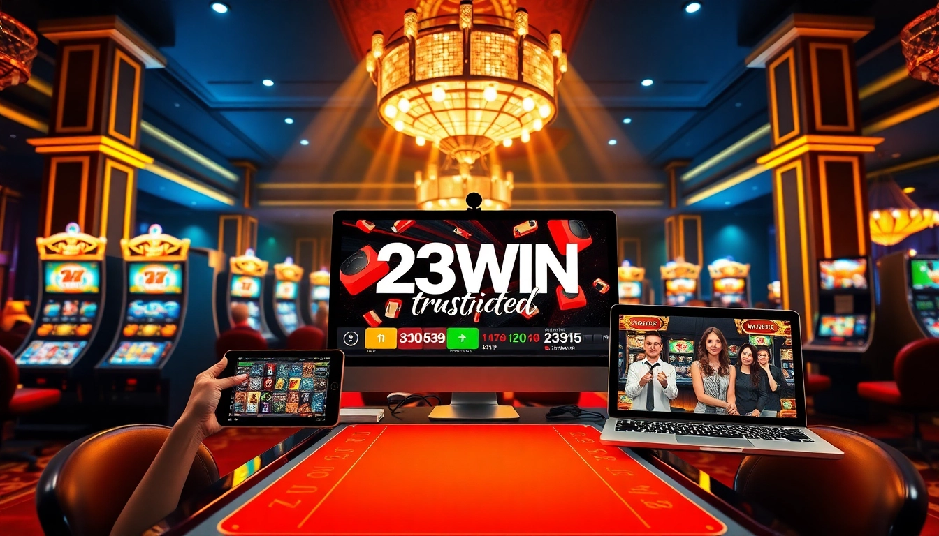 Experience thrilling gaming at https://23win.day/, showcasing a vibrant online casino atmosphere with live dealers and engaging slot machines.