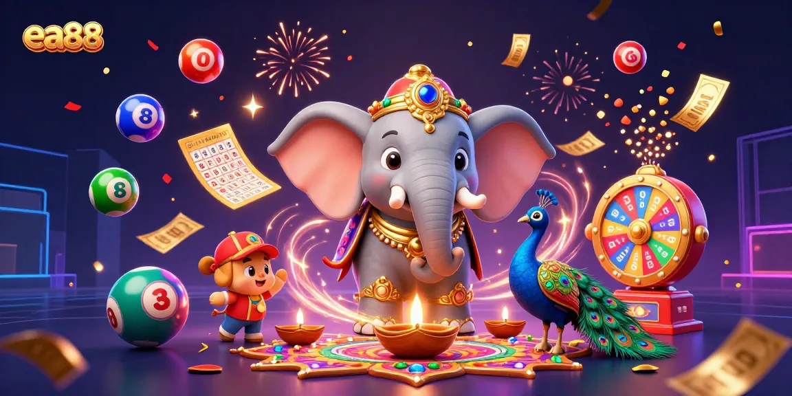 Experience the vibrant world of ea88 with an energetic illustration of a casino-themed celebration.