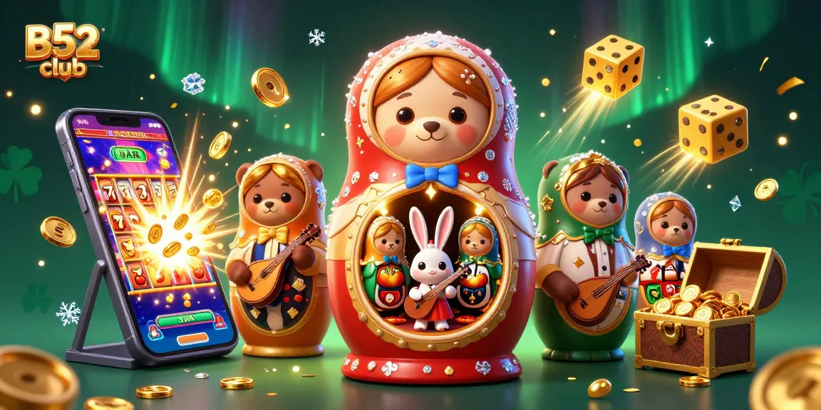 Experience the excitement at B52club with vibrant casino scenes and animated characters.
