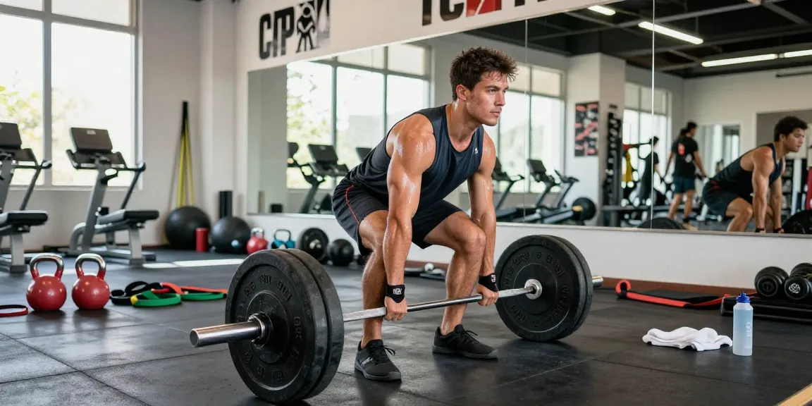 Ein Mann hebt Gewichte im Anabolika Shop Fitnessstudio und zeigt Krafttraining in einem modernen Fitnessumfeld.