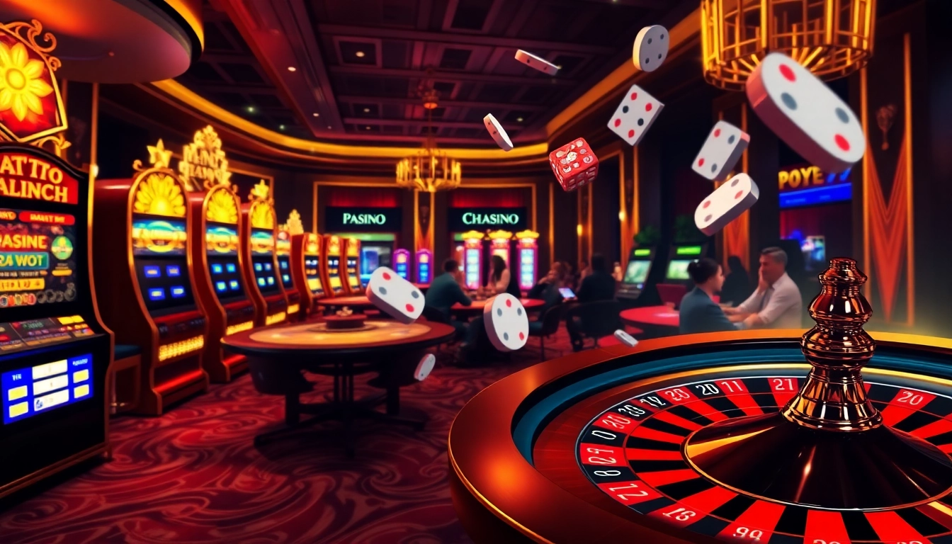 Players enjoying a vibrant casino experience at https://luongsontv23.com/ with engaging poker tables and spinning roulette wheels.