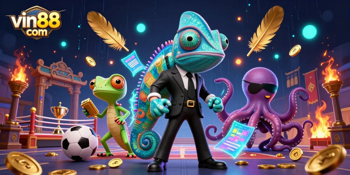 Place your bets and win big at vin88 com with an exciting casino scene featuring iconic characters.