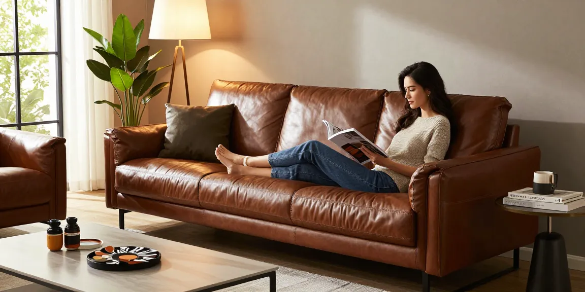 Baxter Sofa kaufen online in einem stilvollen Wohnzimmer mit einer Frau, die anspruchsvolles Dekor und Komfort genießt.