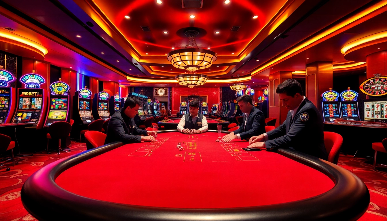 Experience thrilling poker action at F8BET 11 net casino, surrounded by vibrant slot machines and luxe ambiance.