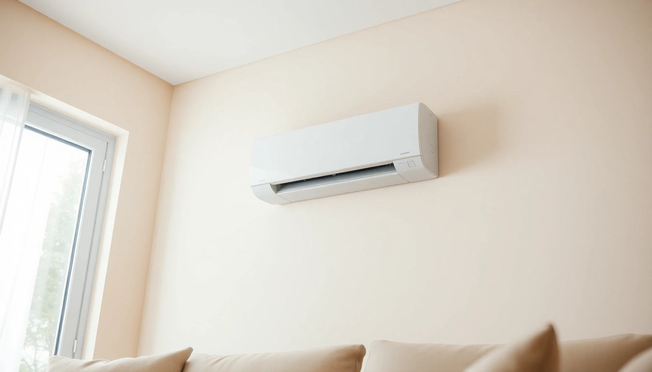 Klimate kaufen: Modern split air conditioning unit enhancing a cozy living room ambiance.
