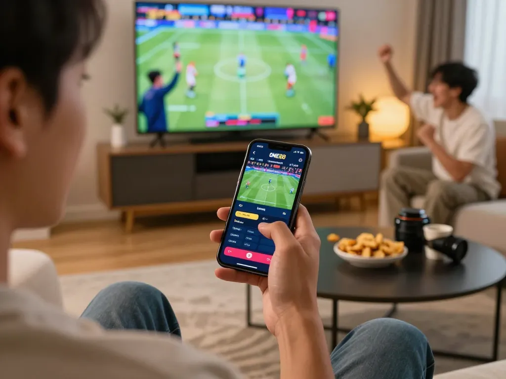 Engaging in sports betting with the ONE88 LINK app in a cozy home setting