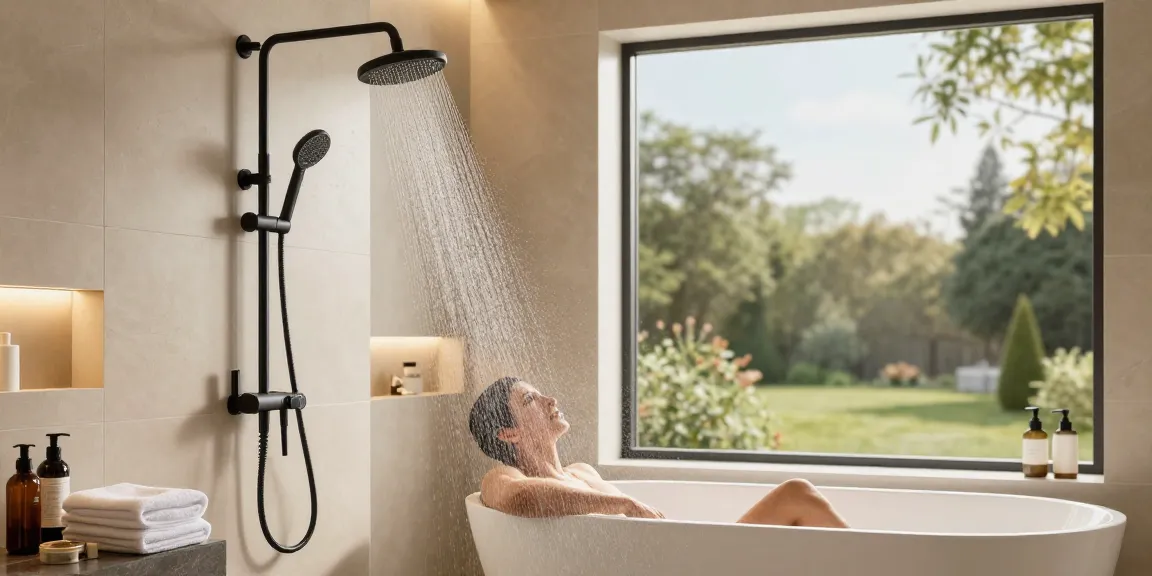 Ervaar de luxe van een Grohe regendouche zwart in een moderne badkameromgeving.