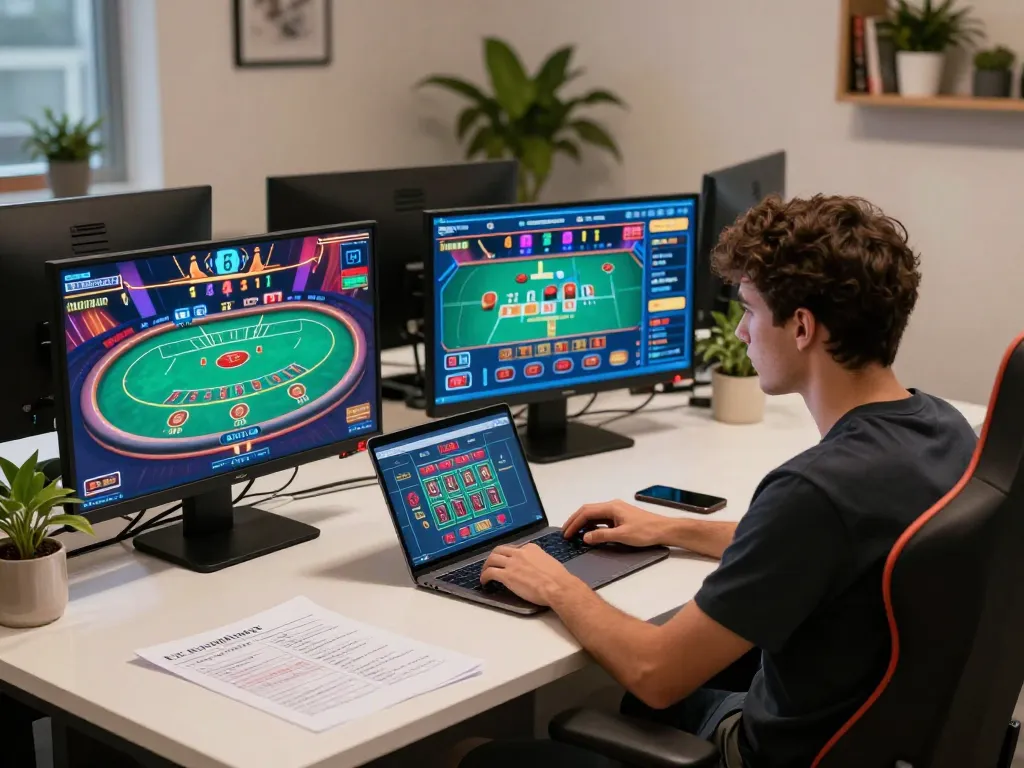 Player engaged with 33win online blackjack setup, highlighting strategic gameplay and focused environment.