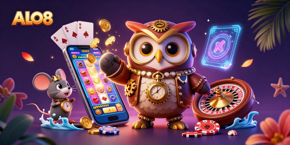 Experience thrilling gameplay at ALO8 with vibrant casino elements and dynamic characters.