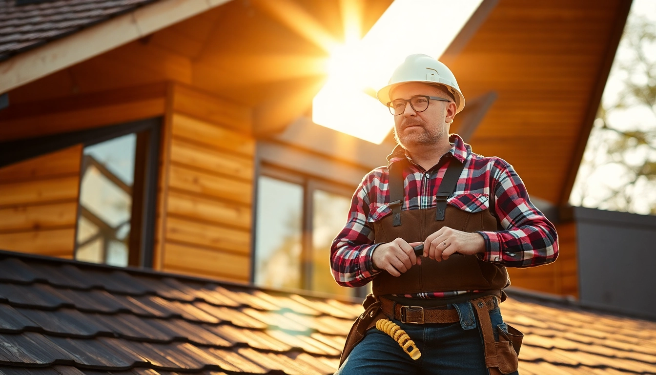 Professioneller Dachdecker von Kohaut Bedachungen, der hochwertige Materialien für ein neues Dach installiert.