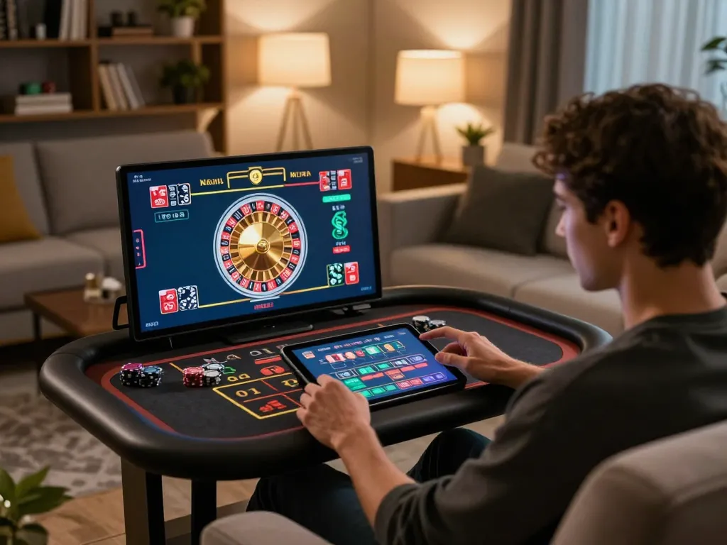Engaged player enjoying online gaming at uu88.com, immersed in exciting roulette action on tablet