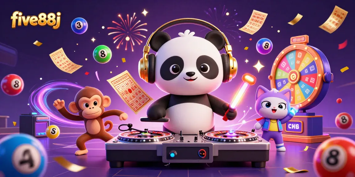 Experience five88j excitement with vibrant 3D casino characters amid colorful lottery elements.