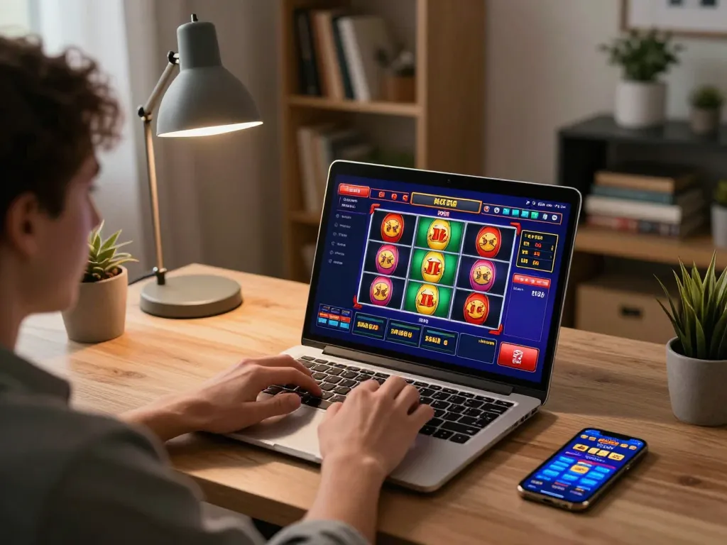 Engaging in online casino gaming at home, showcasing F8BET's interactive platform at https://f8bet.dental/.