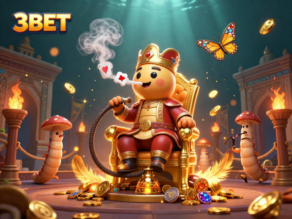 3BET engages in exciting casino action with a whimsical illustrated scene depicting a caterpillar poker master.