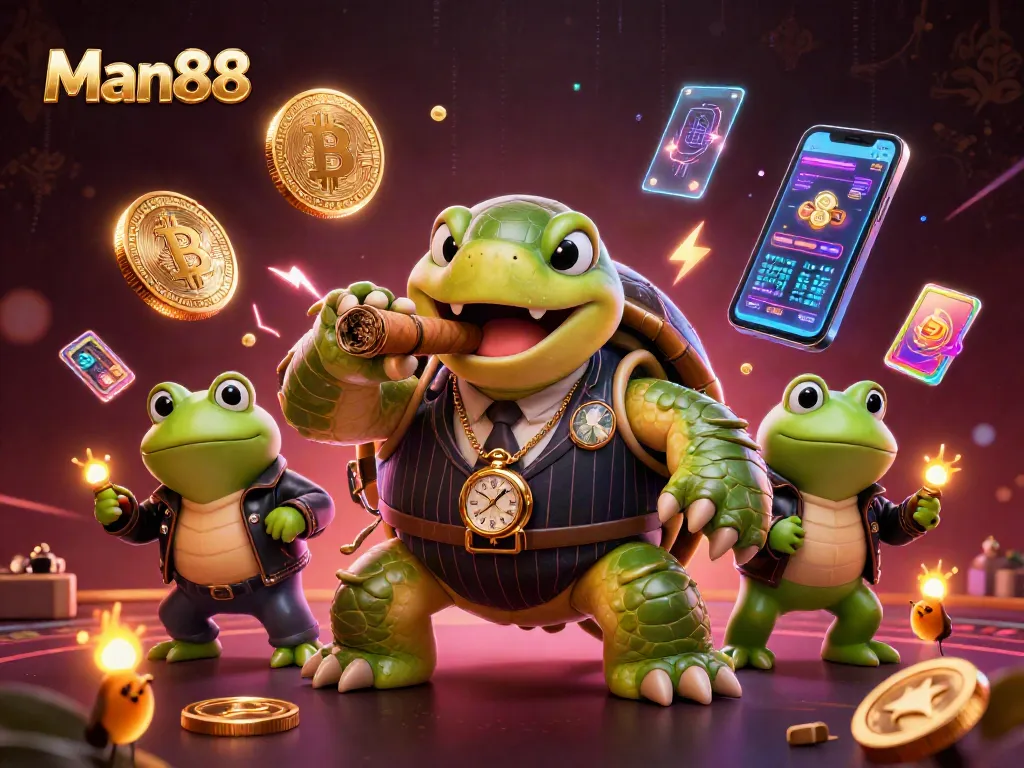 Experience thrilling gameplay at Man88 with an engaging cartoon turtle in a casino environment.