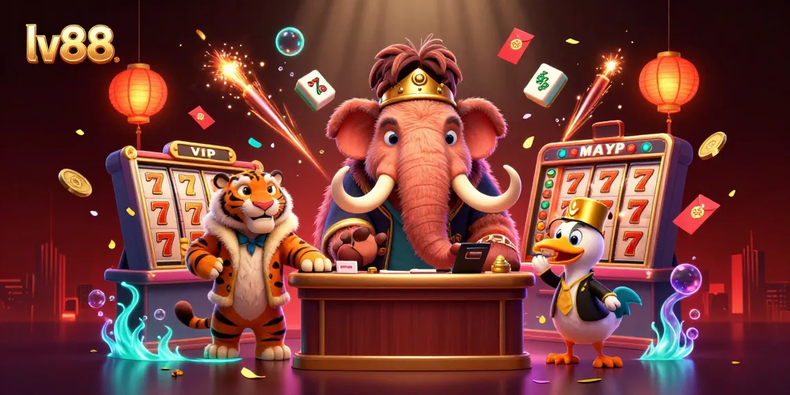 Experience exciting games at lv88 with cartoon bouncer, VIP guests, and dynamic gambling elements in an engaging casino scene.