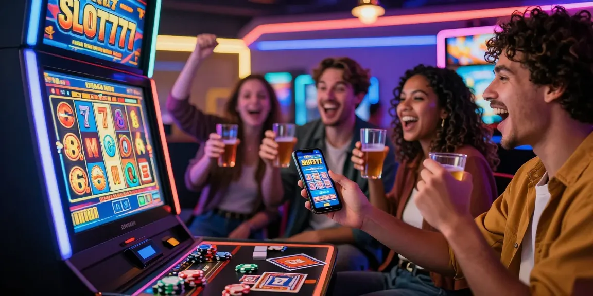 Slot777 mesin judi di pesta kemenangan online dengan teman-teman merayakan