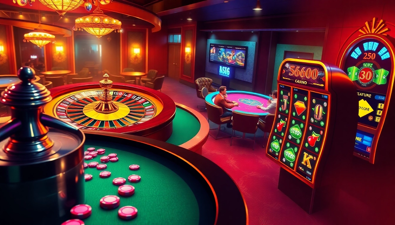 S666 online casino scene with roulette wheel, poker tables, and slot machines.