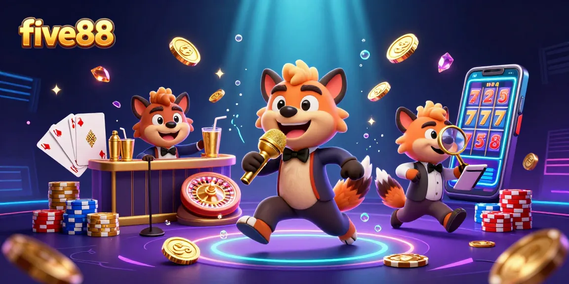 Engage in thrilling games at five88 with hyenas in a vibrant comedy casino scene.