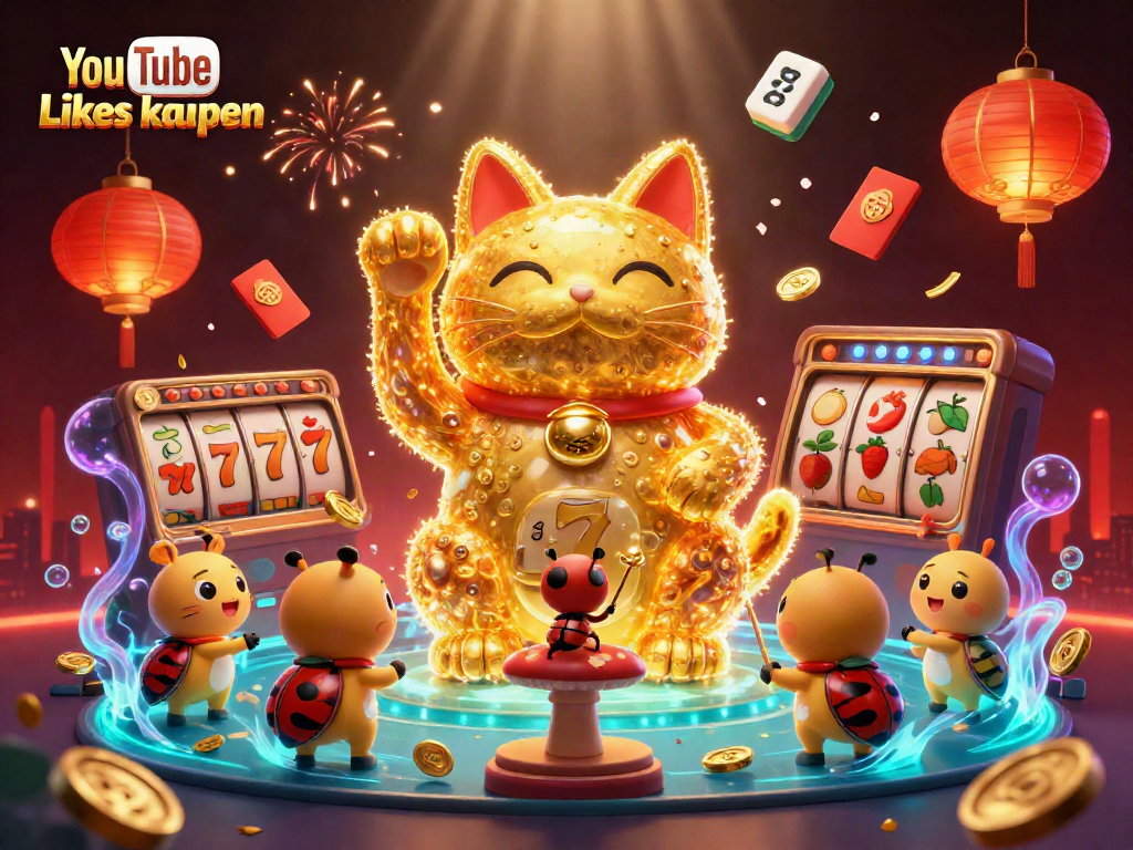 YouTube Likes kaufen und spannende Casino-Symbole in einem dynamischen digitalen 3D-Illustrationsszenario erleben.